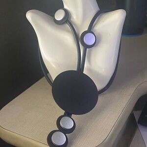 Modern Black Circle Lariat Necklace